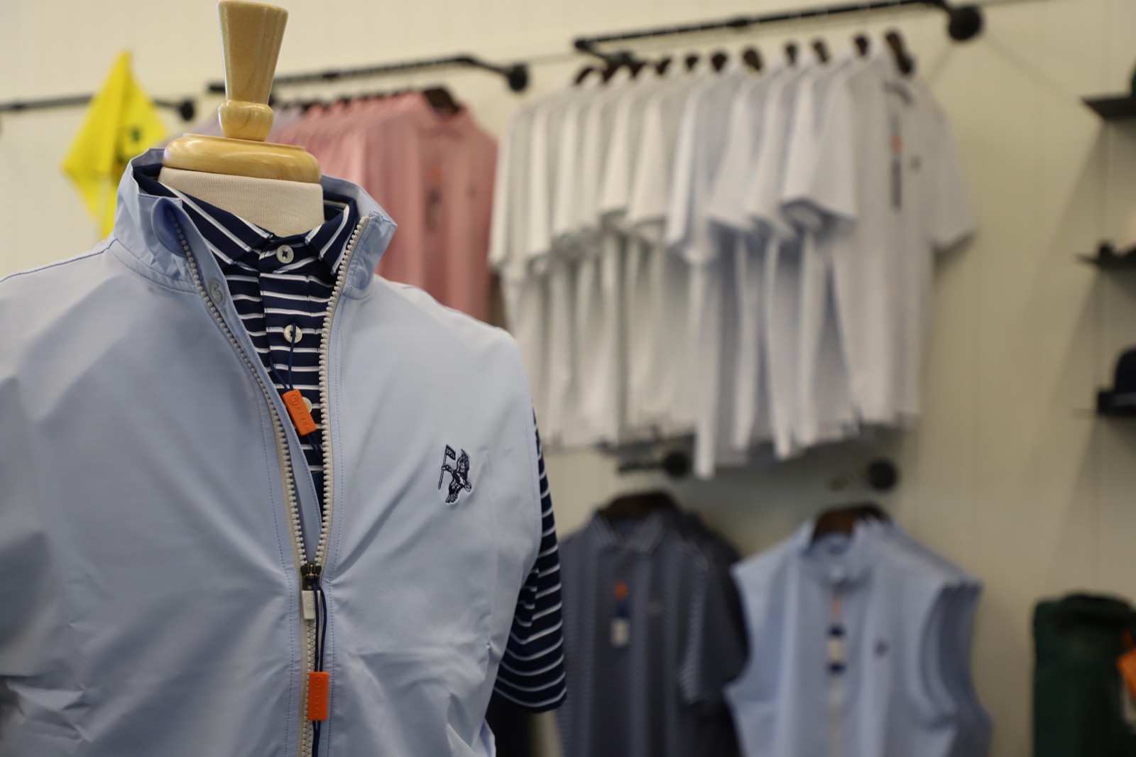 Golf apparel displayed in the pro shop